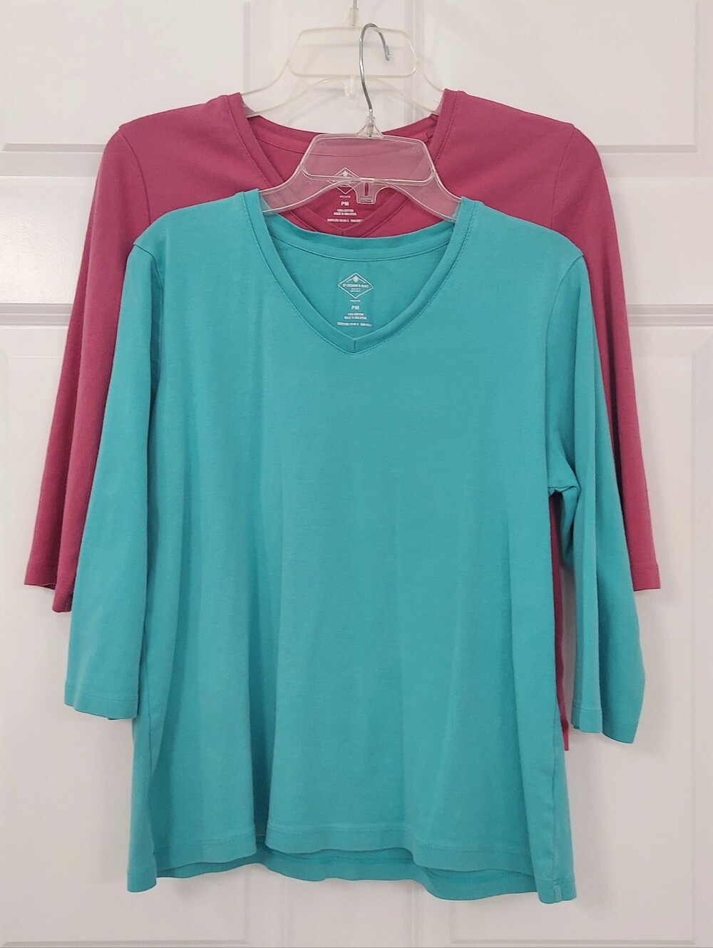 ST. JOHN'S BAY | (2) MP 3/4 Sleeve Teal & Mauve 100% Cotton Knit Tops